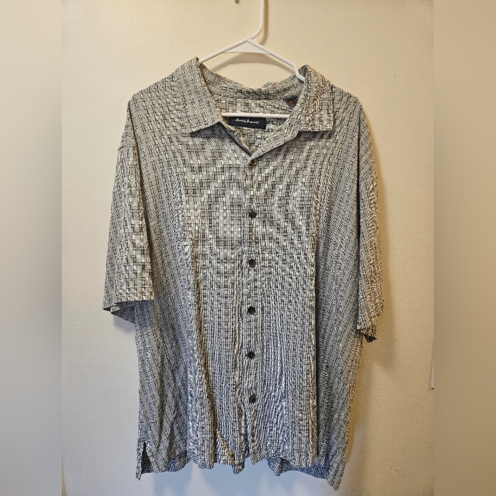 Tommy bahama, black and white and gray, button up, 3XB, super lightweight